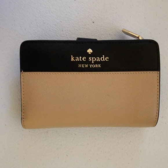 Kate spade Staci Colorblock Small Zip Around Wallet Warm Beige Black - Picture 6 of 9